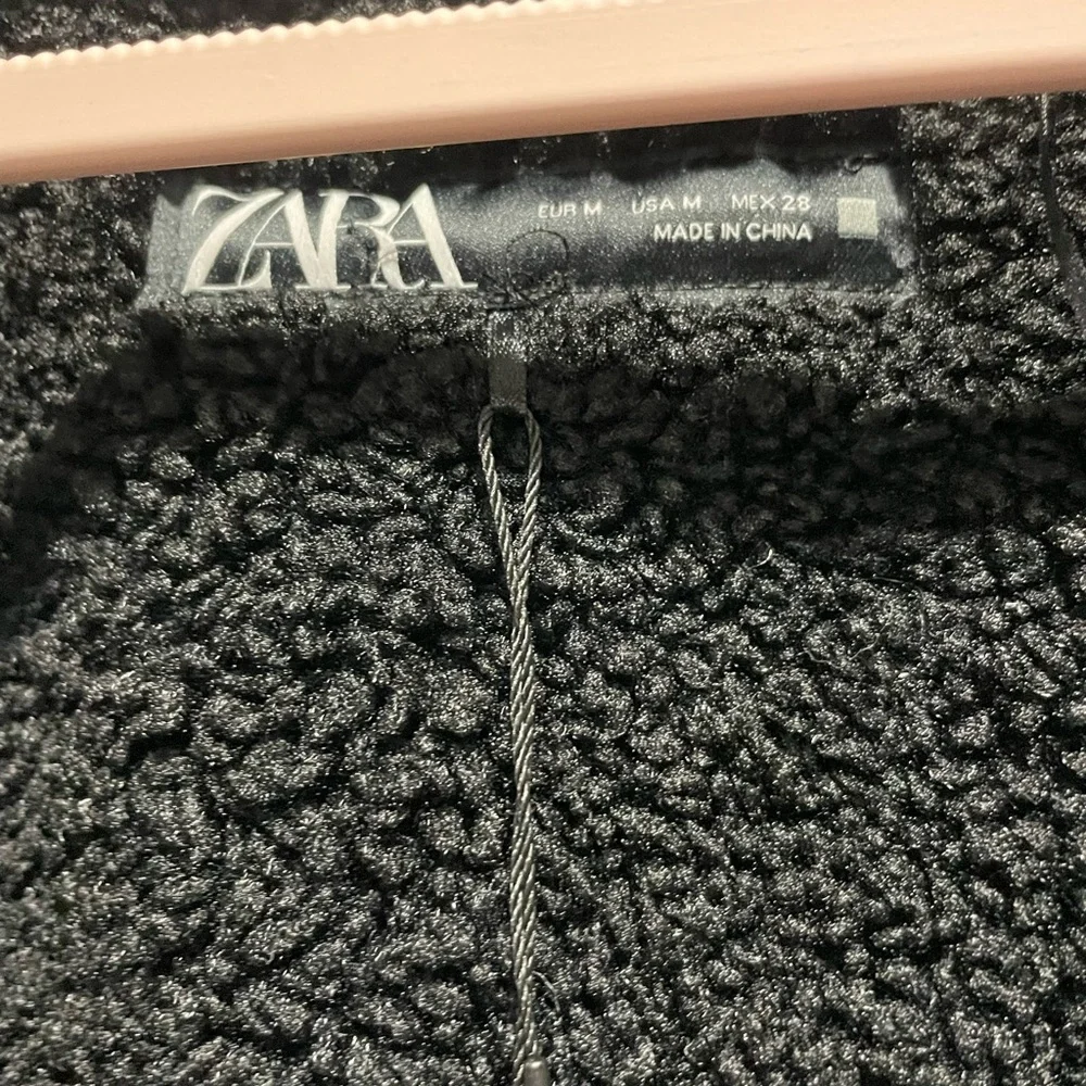 Zara Black Sherpa Suede Vest Embroidered floral boho Shearling - Picture 9 of 10